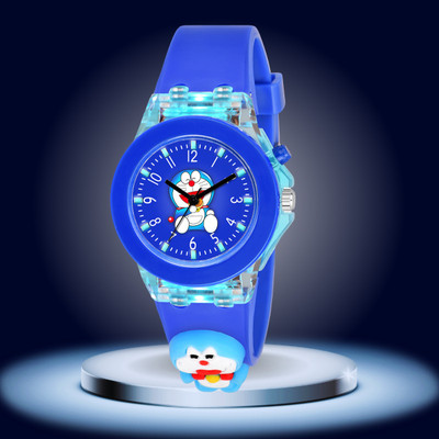On Time Octus Doraemon 3D Character Blue Color Watch With 7 Different Color Light For Kids Analog Watch  - For Boys & Girls