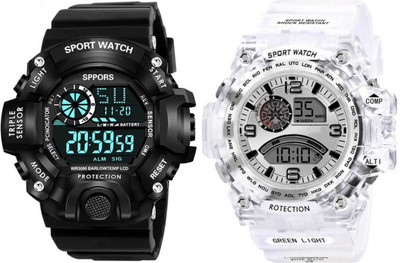 Motugaju Digital Watch Army White Black Color Strap Waterproof Digital Sports Digital Watch  - For Men