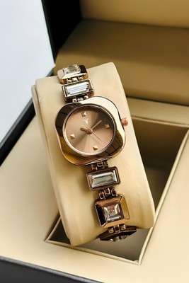 AEKDO DRW0032 Stylish Square Dial Women’s Watch | Designer Stone-Studded Bangle Strap Analog Watch  - For Women