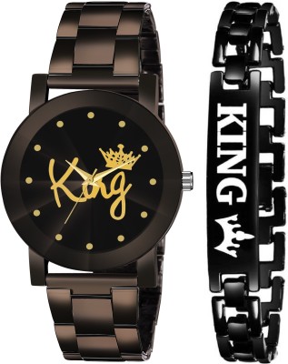LAXMO New Trending Lattest Branded Combo Of King Dial Mettal Strap Fab Watch & Braclet Analog Watch  - For Men