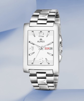 Aurex Elegant White Dial Square Shaped Day & Date Functioning Stainless Steel Bracelet Premium Watch for Men/Boys Analog Watch  - For Men