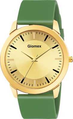 Giomex Golden G0M742-GG Golden Dial Green Silicone Strap Golden Brass Case Premium Analog Watch  - For Men
