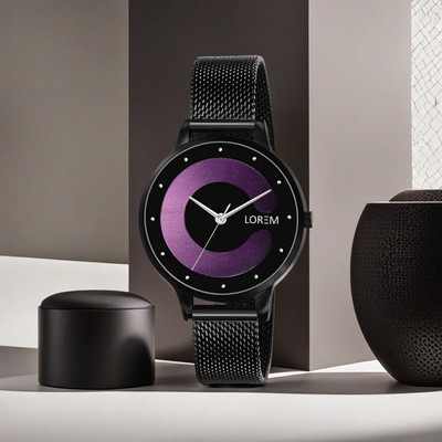 LOREM LR356 Luxurious Purple Designer Dial-Black Mesh Strap Analog Watch  - For Women
