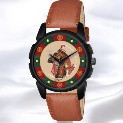 Natrix Ashwa - Horse Fancy Design Stylish ASHWA Dial Beige Leather Strap Men Wrist Watch Analog Watch  - For Men