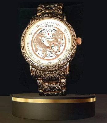 Quano Antique Gold Luxury Lion Curved Rose Gold Dial Bracelet Analog Watch Men Wrist Watch Analog Watch  - For Men