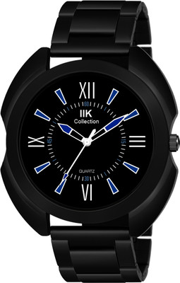 IIK Collection IIK-866M Black Round Artistic Dial with Black Stainless Steel Metallic Bracelet Chain Analog Watch  - For Men