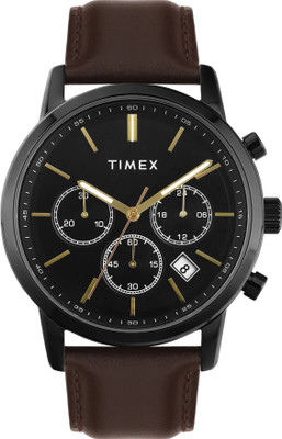 TIMEX TWEG294SMU01 Black Round Dial & Brown Leather Strap Analog Watch  - For Men