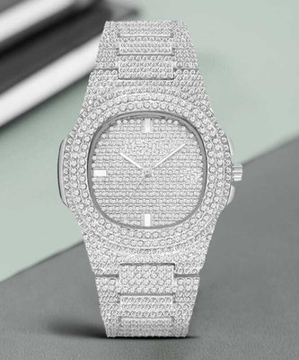 Fanish fashion Luxury Diamond Studded Silver Wrist Watch for Men|Premium Iced Out Analog Watch Luxury watches series 2 Analog Watch  - For Men