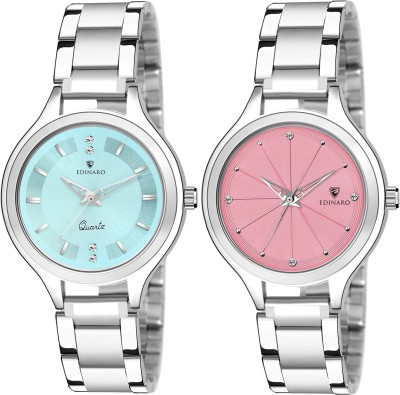 EDINARO ED-2003W-2028W Studded Dial with Silver Bracelet Strap Combo Analog Watch  - For Women