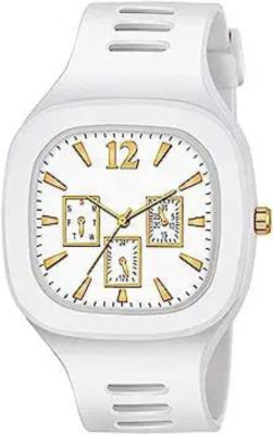 PIRASO MILLER WHITE Square Chrono Stylish Latest White Dial & Rubber Strap Analog Watch For Men Analog Watch  - For Men