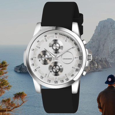 AWEX A_TS09_BlackBelt_SilverDila_23 Black silicone band men’s watch with a classic silver dial Analog Watch  - For Men