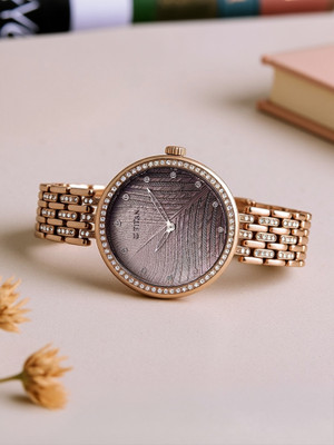 Titan NP95129QM01 Titan Animalia Gradient Brown Dial Brown Stainless Steel Strap Analog Watch  - For Women