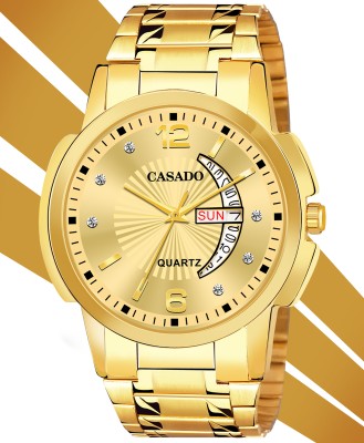 CASADO Gold Plated | Diamond Studded | 3D Cut Glass | Day and Date | 1 Year Warranty Gold Plated | Diamond Studded | 3D Cut Glass | Day and Date | 1 Year Warranty Analog Watch  - For Men
