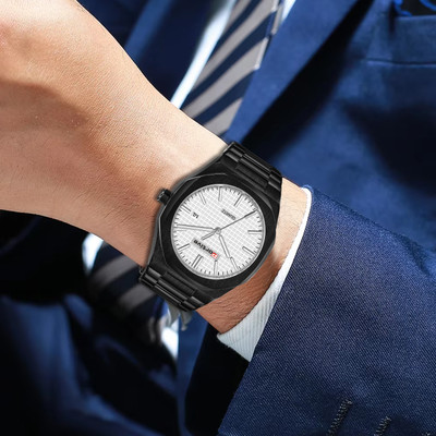 Portive AS PLAIN BLACK STRAP WITH WHITE ROUND DIAL ANALOG CHAIN WATCH WITH DATE DIAL Ashirwad Fashion Analog Watch  - For Men