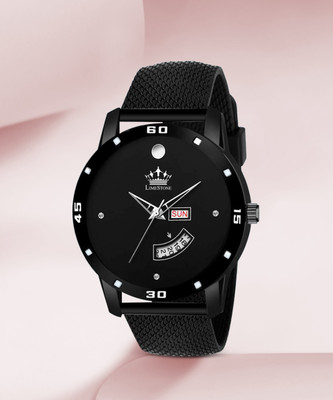 LIMESTONE All Black Mesh Strap Day and Date Functioning Quartz Analog Watch  - For Men