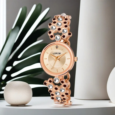 ROTATE LR256 Brass Diamond Studed Analog Watch  - For Women