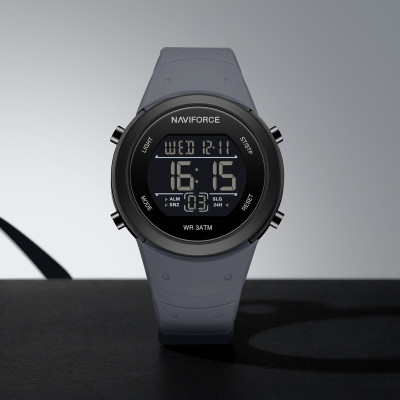 NAVIFORCE NF9246 Black Multifunctional Round Dial With Grey Silicon Strap Digital Watch  - For Men