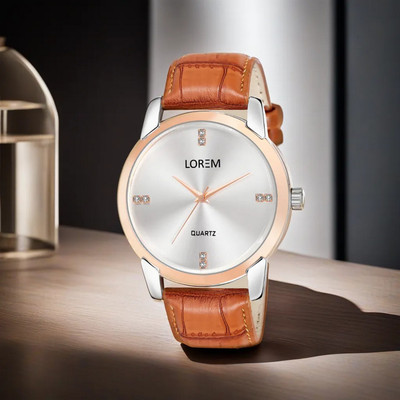 LOREM LR97 Stylish Synthetic Leather White Dial Round Analog Watch  - For Men
