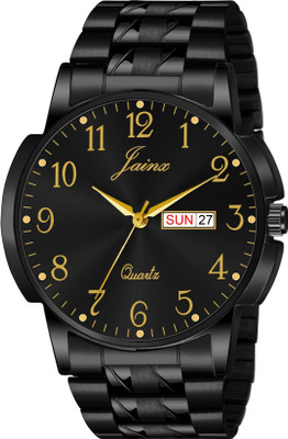 JAINX Black Day and Date Steel Chain Analog Watch  - For Men