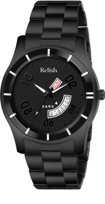 RELish Quartz Analog Watch Black Dial with Stainless Steel chain - Day & Date Display Watch For Man & Boys Analog Watch  - For Men