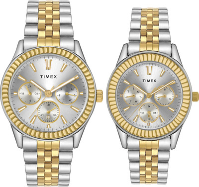 TIMEX Multifunction Sliver Dial Gift Set Analog Watch  - For Couple