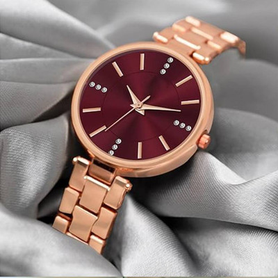 MAHAVIRA COLLECTION ROSE_GOLD_MAROON_DIAL Trending Premium Quality Maroon Dial Rose Gold Plating Wrist Watch Analog Watch  - For Women