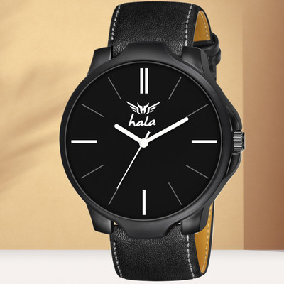 HALA 1045-HL All Black| Minimalist | Premium | Leather Strap | Water Resistant | Analog Watch  - For Men