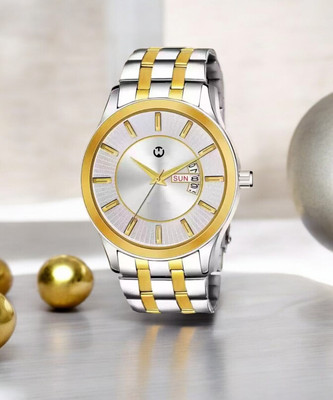 WIZARD TIMES Formal and Party Wear Watch for Men Watch For Men Two Tone Golden Chain Strap Golden Day & Date Dial Water Resistant Analog Watch  - For Men