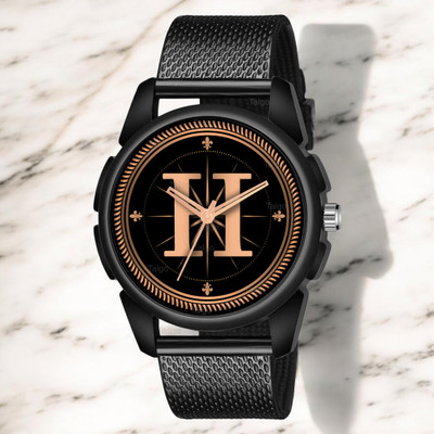 Natrix ALPHA-H-J16-BLK-SFR Fancy Design Stylish ALPHABET H Dial Black Leather Strap Men Wrist Watch Analog Watch  - For Boys