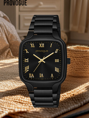 PROVOGUE 03 Square Designer Men Black Watch with Black Dial Gold Figure Stainless Steel Chain with Self Size Adjustable Analog Watch - For Men