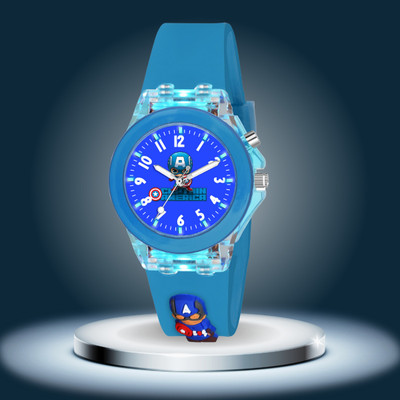 Scarter Stylish Multi-color Light With Captain America 3D Cartoon Analog Watch  - For Boys