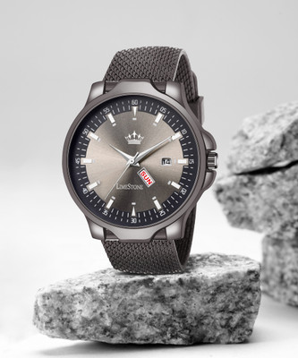 LIMESTONE Mesh Strap Gun Metal Grey Avatar Day and Date Functioning Analog Watch  - For Men