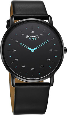 SONATA Sleek 6.0 Analog Black Dail With Black Leather Strap Analog Watch  - For Men