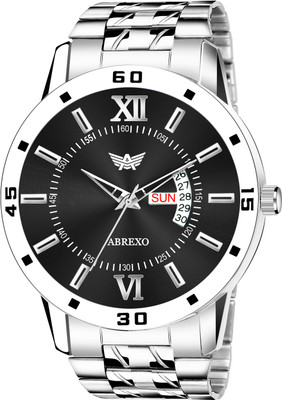 ABREXO Abx1957-BK Silver Formal Round Dial Day & Date Working Wrist Watch for Boys Analog Watch  - For Men