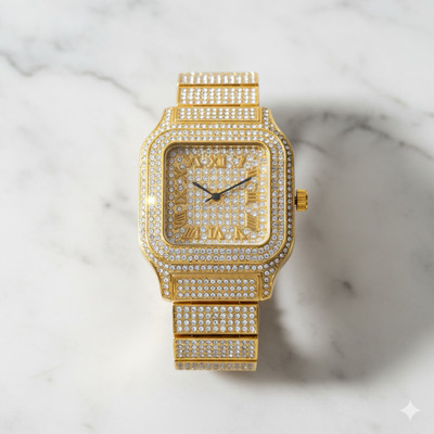 LOOFTRADER WW11 Iced Out Gold Square Watch for Men Analog Watch  - For Men & Women