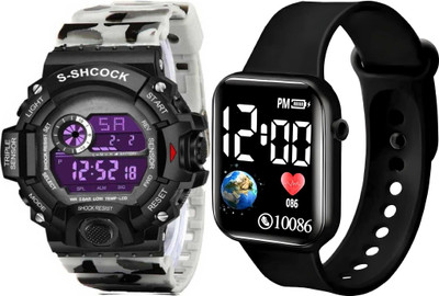 BST BLK LED_white army New Trandy Digital Watch Digital Watch  - For Men