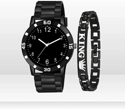 MAHAVIRA COLLECTION 202 12-52 with King Bracelet Branded Bracelet | Black Plated | Minimalist Slim Series | Premium Quality Analog Watch  - For Men