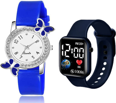 casera 38-led _bf combo LED Digital Display With Diamond Analog Butterfly Dial Women's & Girl's Pack f 2 Analog-Digital Watch  - For Boys & Girls