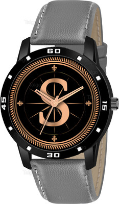 SKOAL ALPHA-S-AVO-BLK-GRY-L Fancy Design Stylish ALPHABET S Dial Grey Leather Strap Men Wrist Watch Analog Watch  - For Men