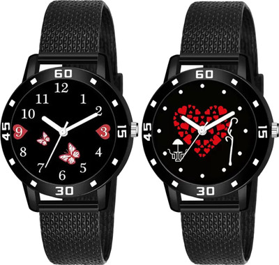 Varni Venture Heart & Butterfly Design Dial Analog Watch Combo With PU Strap For Girl & Women Analog Watch  - For Couple