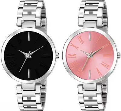 frozil Analog Black Pink Dial Merable Belt Combo Analog Watch  - For Women