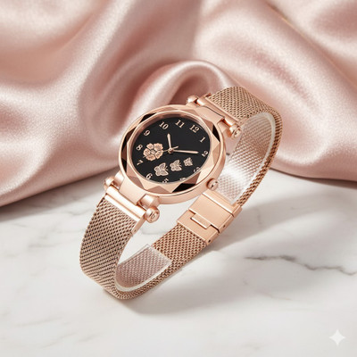 Moover Stylish Black Analog Girls Watch with Magnetic Strap & Fancy Butterfly Dial Analog Watch  - For Girls