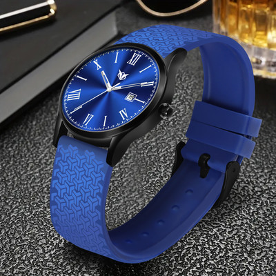Leril AK-SLICON-4004-BLKC-blue Date- blue silicone strap-analog watch Analog Watch  - For Men