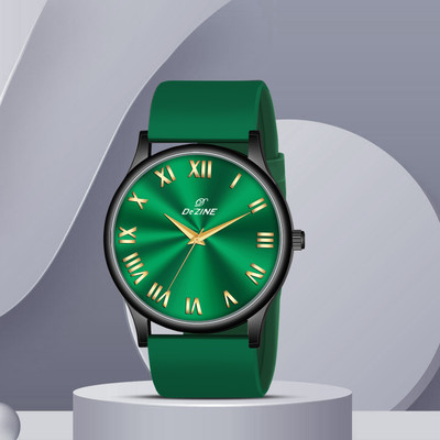 Dezine Green Dial with Gold Roman Numerals and Green Silicone Strap Analog Watch  - For Men