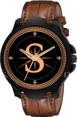 PRATHSHYA ENTERPRISE F09-05ALPHA-S-3K-BLK-DBRW-CRL Fancy Design Stylish FKALPHABET B Dial Brown Leather Strap Men Wrist Watch Analog Watch  - For Boys