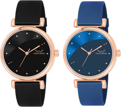 LOUIS DEVIN LDCM-191-BLK-BLU Black & Blue Silicone Strap (Set of 2) Analog Watch  - For Women