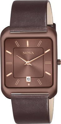 NOVA Slim watch All Brown Thin With Date Leather Strap watch Analog Watch  - For Men