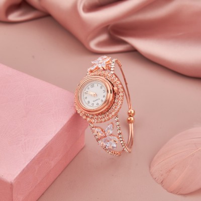 GC PREMIUM JEWELLERY Rosegold CZ Stone Bracelet Watch Elegant Timepiece for Girls & Women Rose Gold Analog Watch  - For Women