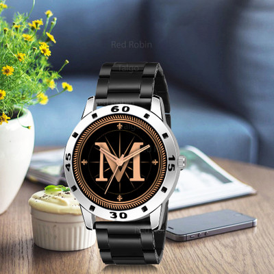 Sky Mart ALPHA-M-AVO-SIL-CDBLK Fancy Design Stylish ALPHABET M Dial Black Leather Strap Men Wrist Watch Analog Watch  - For Boys