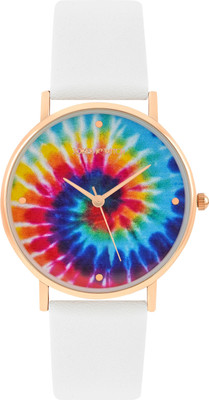Joker & Witch Joker & Witch Rainbow 36mm Multicolor Dial White Faux Leather Watch for Women Analog Watch  - For Women